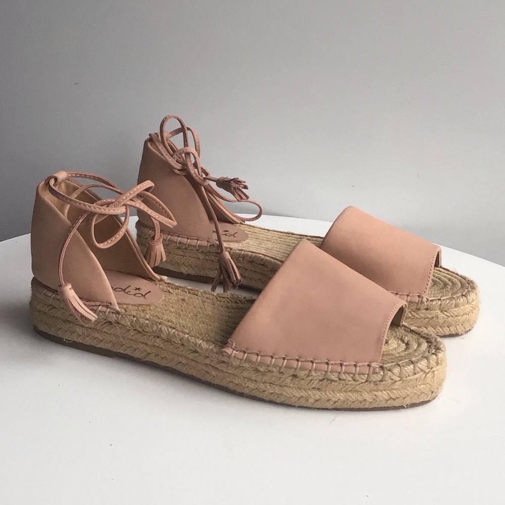 Splendid light Pink Espadrille tassels raffia platform flat ankle wrap Sandals